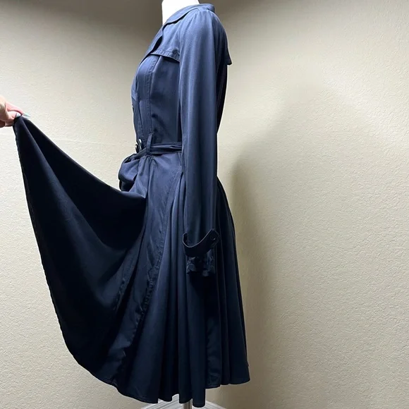 Anthropologie LRA Blue Coat Dress Size M 8 10 Button Front Fit-And-Flare Retro - Picture 4 of 11